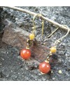 Alphabey's Orange & Yellow Agate Stone Butterfly Patterned Gold Plated Brass Earrings For Women